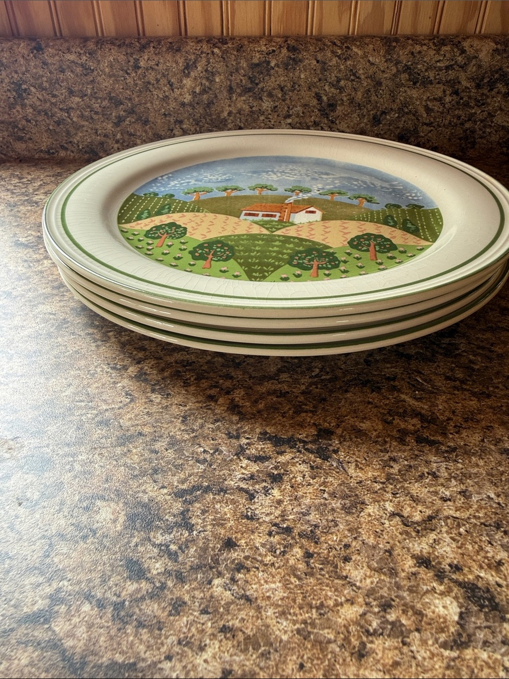 Scenic Countryside Dinner Plates in Green and Blue - Set of 4 - Picture 3 of 4